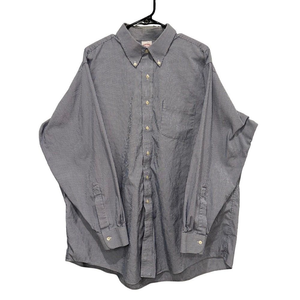 Brooks Brothers Mens 18-35 Traditional Fit Blue Striped Cotton Button Down Shirt